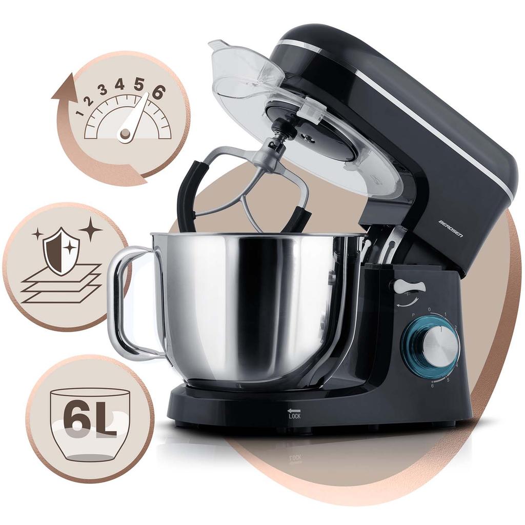 Berdsen 1400 W Bd-756 Batidora Planetaria 3 en 1 Procesador de Alimentos 6L