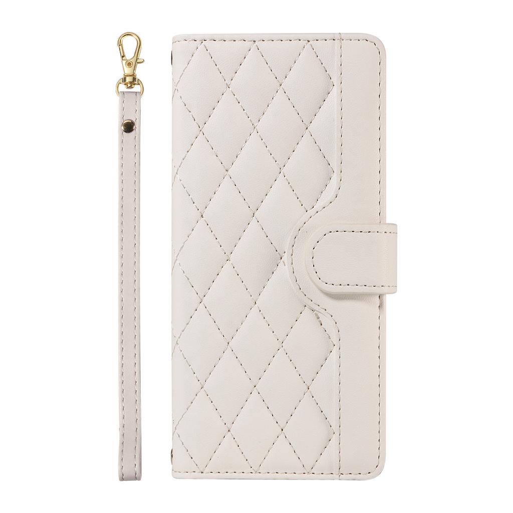 Applicable To Samsung S24 Fashion Leather Case A55 Small Fragrant Wind Diamond Grid Card Wallet Diagonal Span Portable Rope A05S Solid Color