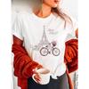 European Size Flower Bicycle Eiffel Tower, Print T-Shirt with Short Sleeves And Crew Neck, Casual Top for Summer And Spring, Women'S Apparel