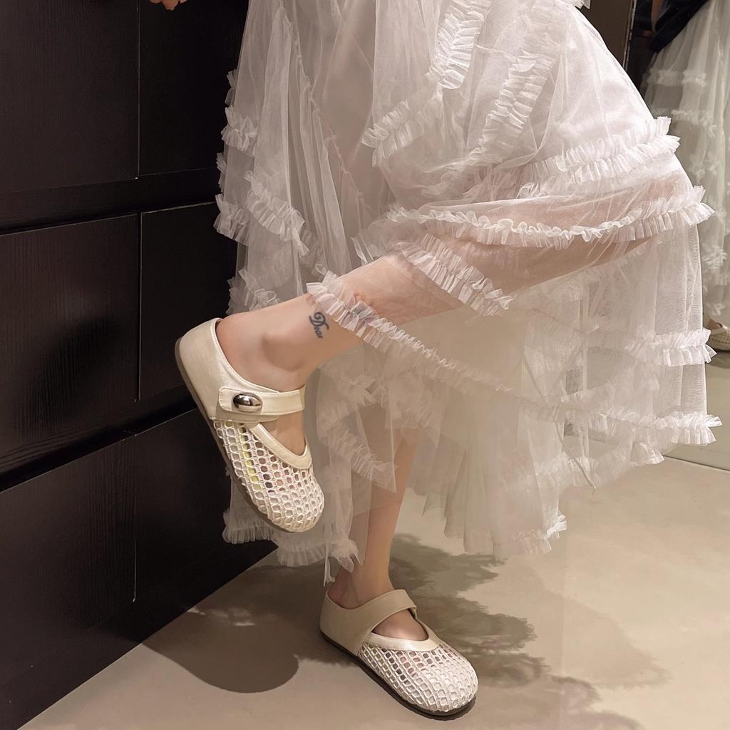 Thick-bottomed Bag Head Hollow Half Slippers Women's 2025 New Summer Outer Wear Versatile Breathable Mesh Casual Cool Slippers