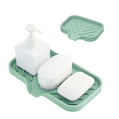1pc Silicone Soap Dish Short Long Anti-slip Quick Drain Soft Rectangle Multi-functional Soap Holder Tray Box Bathroom Supplies