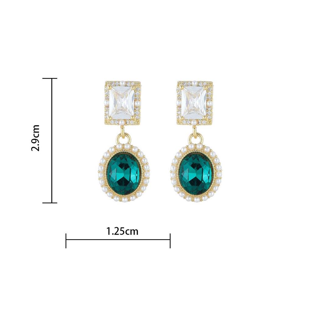 Emerald Zircon Retro Pendant Earrings – European & American High-End Fashion Dangles