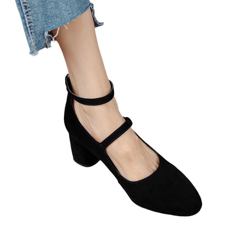 Autumn French High Heels Mary Jane Shoes for Women Pumps Retro Round Toe Thick Heel Comfortable Dress Black Platform Sandals