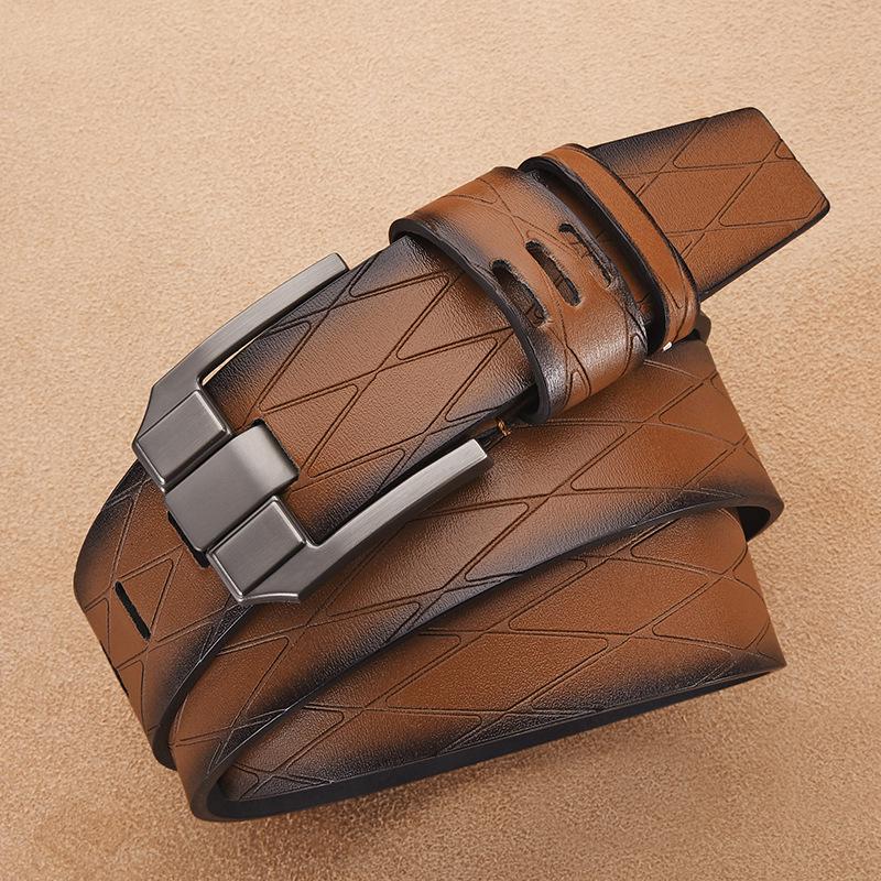 Men's Premium Vintage Leather Belt with Wide Alloy Pin Buckle - Trendy Business Waist Belt