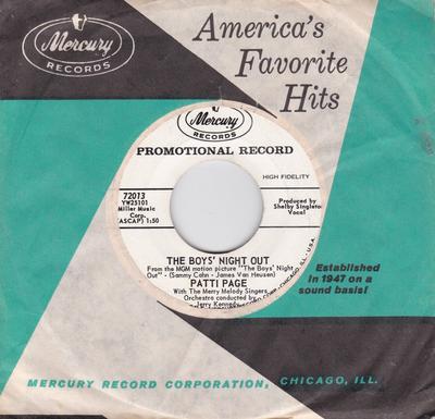 7-Zoll Schallplatte PATTI PAGE - The Boys' Night Out 72013PROMO Mercury 1962 US Pop Gebraucht