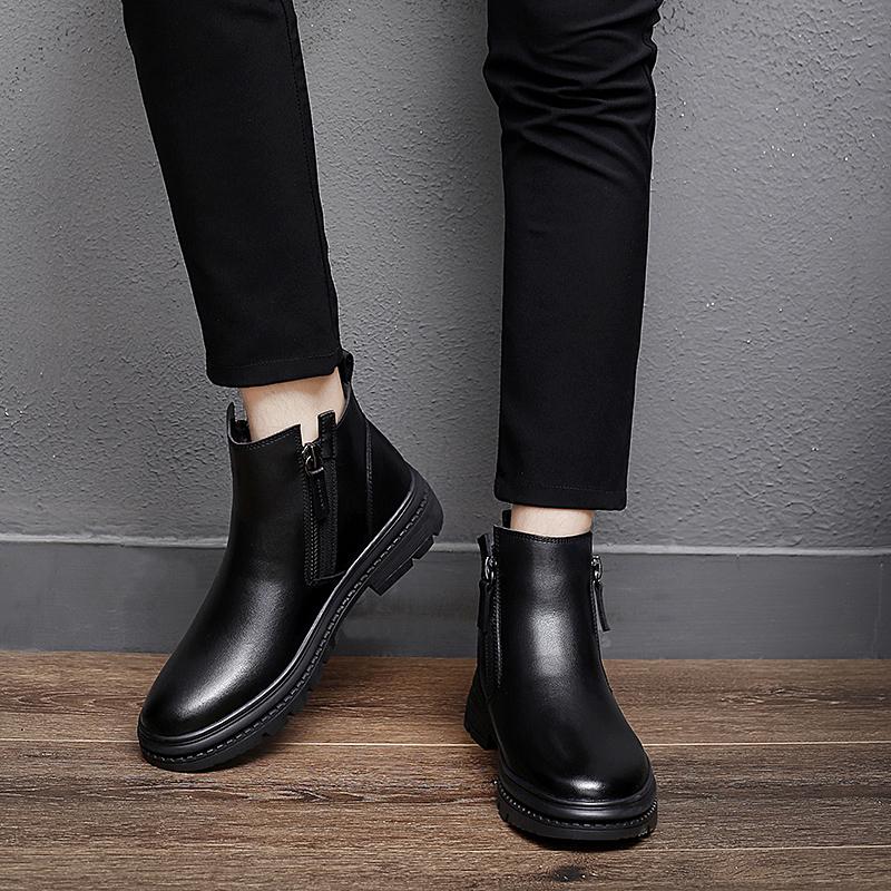 Fashion Brand Leather Shoes Designer Men's Boot Handmade Zipper Business Footwear High-Top Casual Comfortable Wool Leather Sneakers