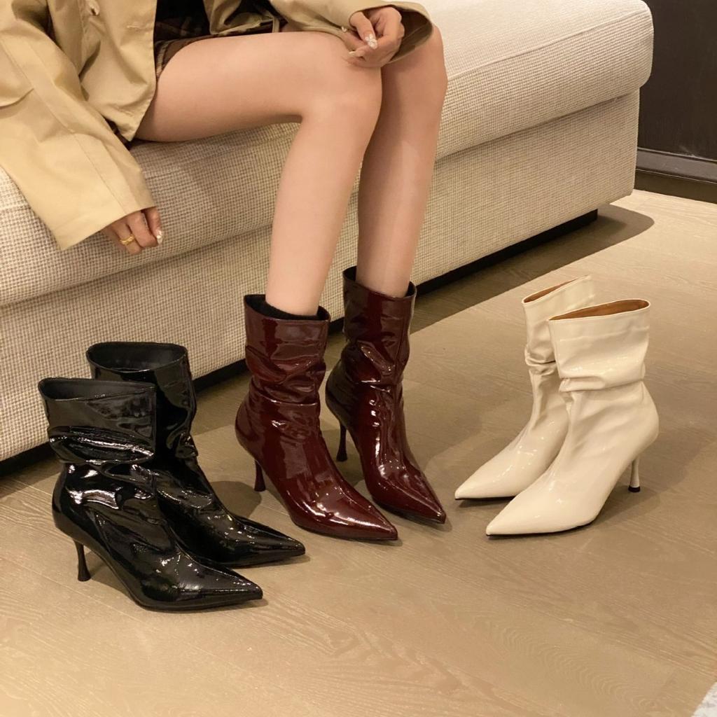 Autumn and Winter New Pointed Thin Heel High Heel Temperament Thin French Fashion Sexy Beauty Internet Celebrity Short Boots