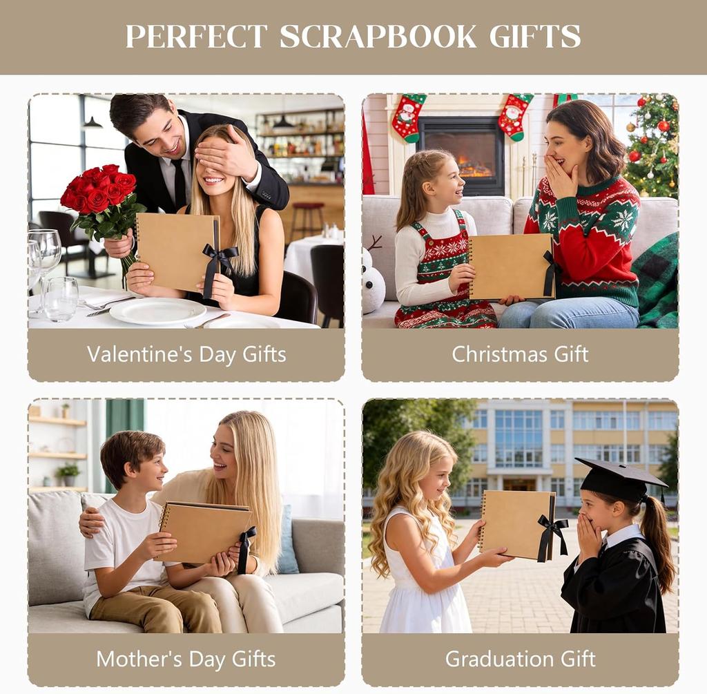 Blank Black/Brown Scrapbook Album – 40 Pages of 300g Acid-Free Cardstock for Modern Collage & Art Journals