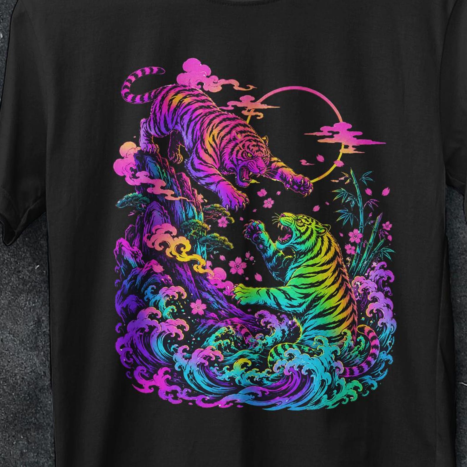 Japanese tiger, Japanese Fighting Tigers Tee, 90s Grunge t shirt, gift, Aesthetic Shirt, Vintage Tattoo, Retro Animal Tee, Wild Tiger Shirt S