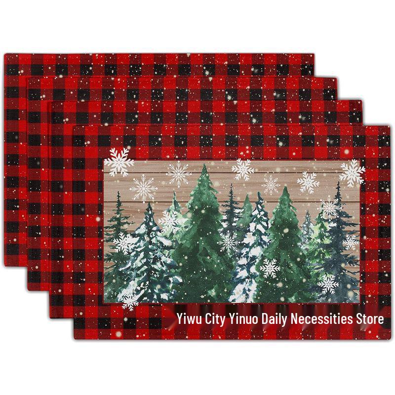 Christmas Snowman & Snowflake Plaid Insulated Placemat - Festive Table Decoration