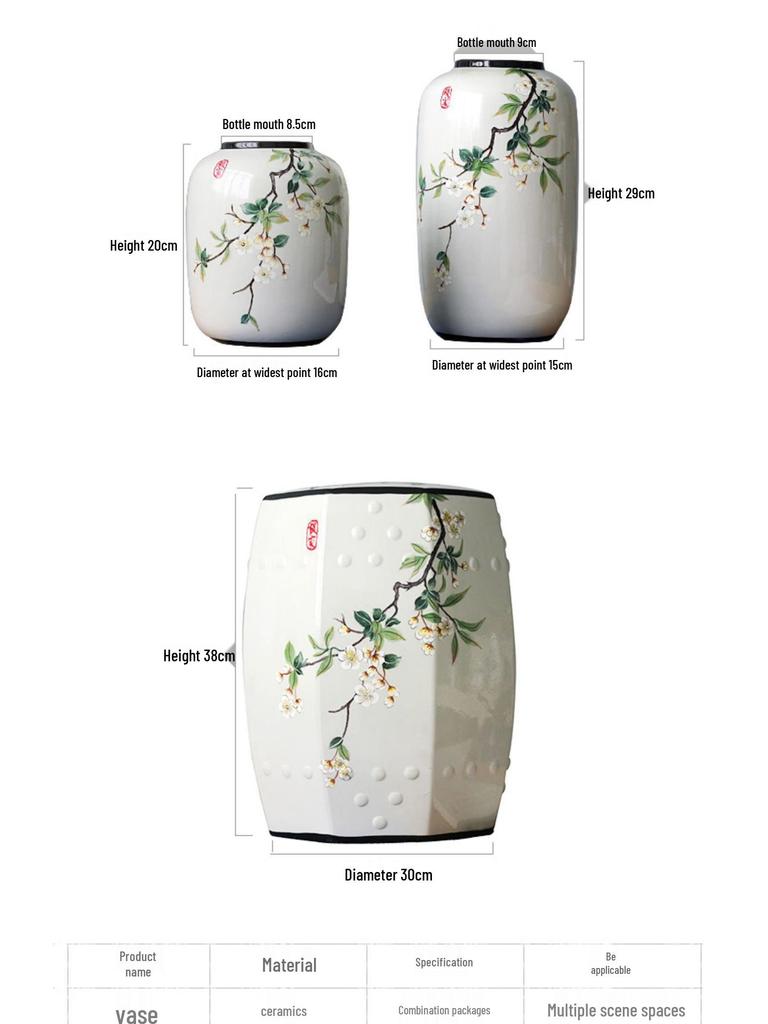 Round Chinese Ceramic Vase: Floral Art for Living Room & Hallway Decor, Ideal for Hydroponics & Silk Flowers