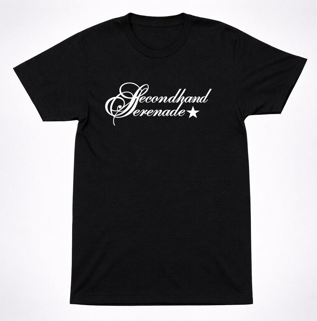 

Secondhand Serenade Script Logo Black T-Shirt Emo Acoustic Pop Rock Band Tee S