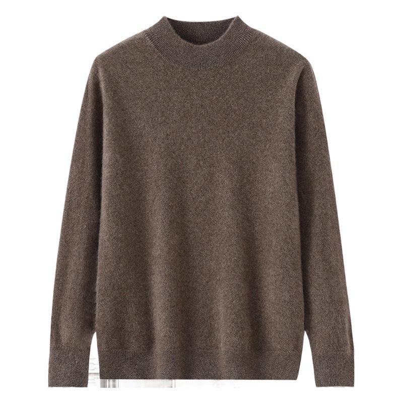 Men's Pure Wool Half-High Neck Knit Sweater - Autumn/Winter Casual Pullover