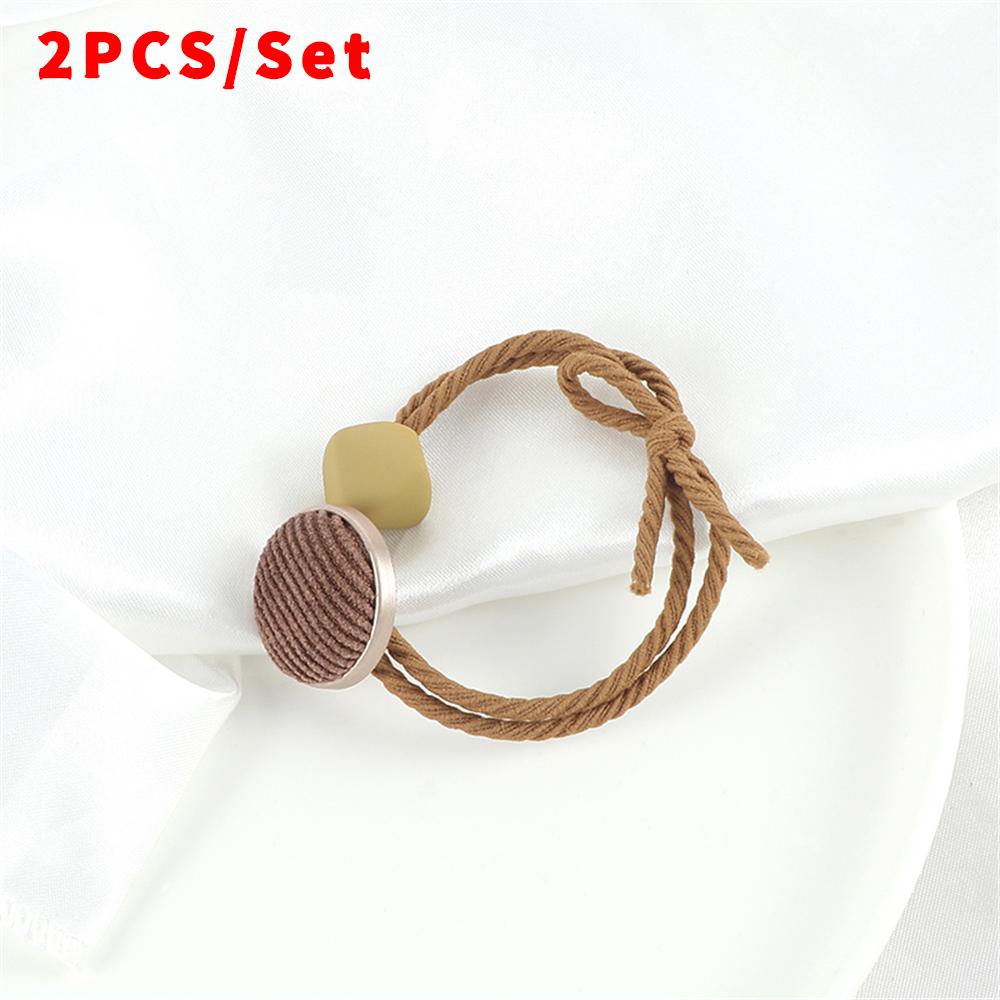 2pcs/set Fashion Elastic Hair Bands Pink Buttons Decoration Hair Ties Headband Women Girls Hair Accessories Ponytail Holder Gift