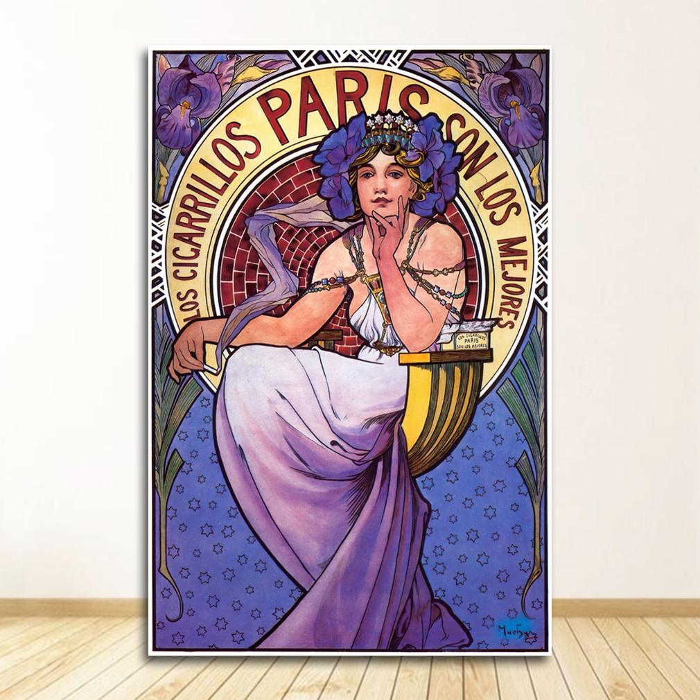 Vintage Room Decor Cloth Fabric Wall Poster Print Silk Fabric Custom Alphonse Mucha Poster Canvas Poster Art Home Decoration