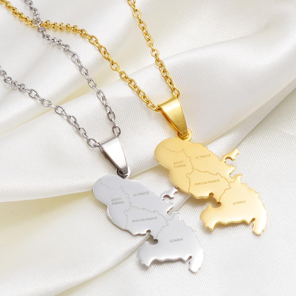 Anniyo Martinique Map With Cities Name Pendant Necklaces Jewelry for Women Girls @269321