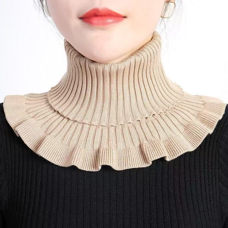 

Теплая Зима Съемный Воротник-гольф Мужской Женский Новая Мода Теплый Вязаный Накладной Воротник Ветрозащитный Однотонный Шарф с Рюшами хаки