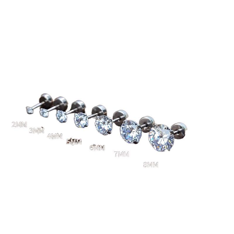 Super Flash Titanium Steel Ear Studs: Zircon, Sleep-Friendly, Flat Bottom Screw Design for Ear Care and Stacking.