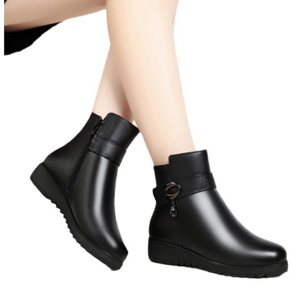 Herbst Winter Mama Warme Baumwolle Weiche Schuhe Damen Fleece Seitenreißverschluss Dicke Sohle Kurze Stiefel Freizeit Runde Spitze Ballerinas Stiefel