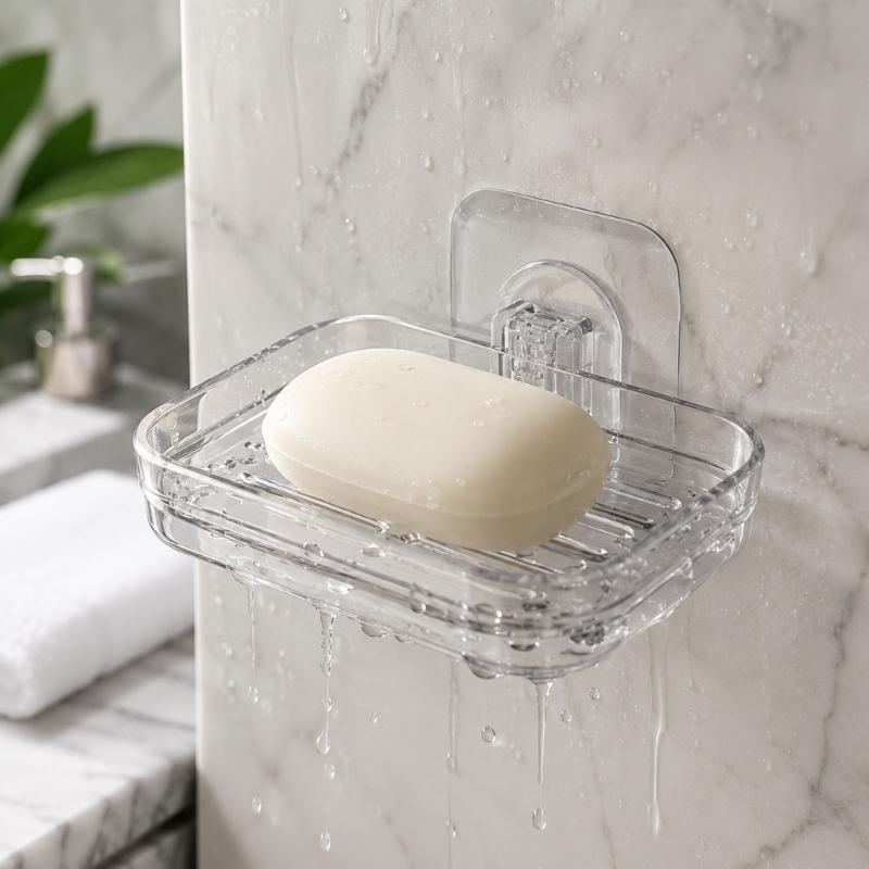 Bathroom Wall Shelf with Open Base, Adhesive Shower Storage Rack for Mounting of Bottles, Soap and Daily Use Items near Sink Side Storage