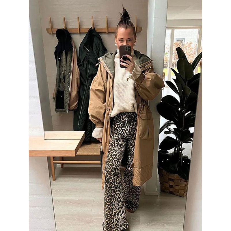 

Leopard Print Low Waisted Wide Wide Pants Leopard Print Low Waist Pure Cotton Wide Leg Break Women leopard L