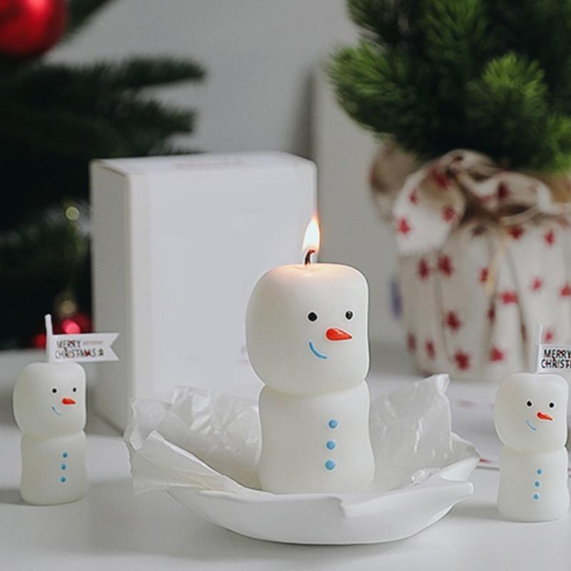 Holiday Snowman Candle Set 2Pcs Soybean Wax Blend Long Burning Festival Fragrances Decorative Storage Designs
