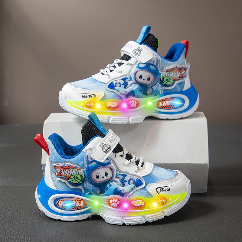 

Boys sneakers light up 2025 spring and autumn new mesh breathable running casual shoes Labu cloth children s dad shoes 30