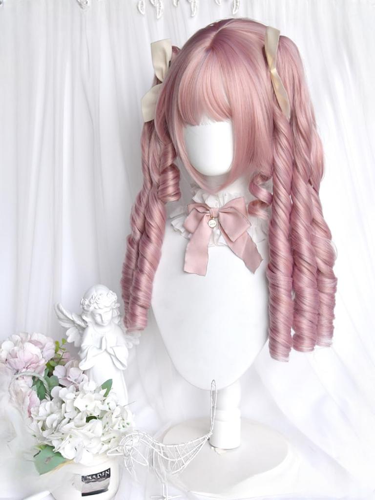 Lolita Wig with Vertical Rolls and Featuring Fluffy Curls and a Includes a Net for Added Heat Resistance and Perfect for Everyday or Everyday Pink