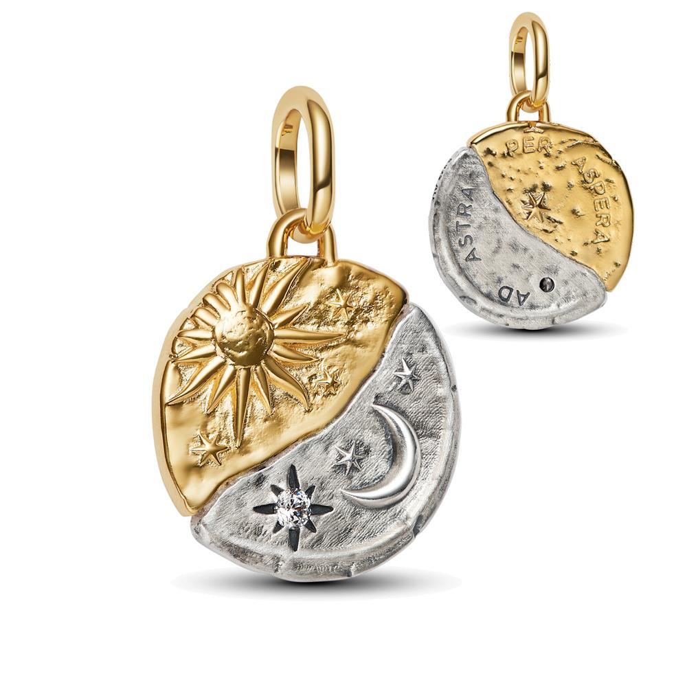 New Golden Round Medallion Pendant with Crossing Arrows Charm for Original Pan Bracelets DIY Jewelry Gift for Women