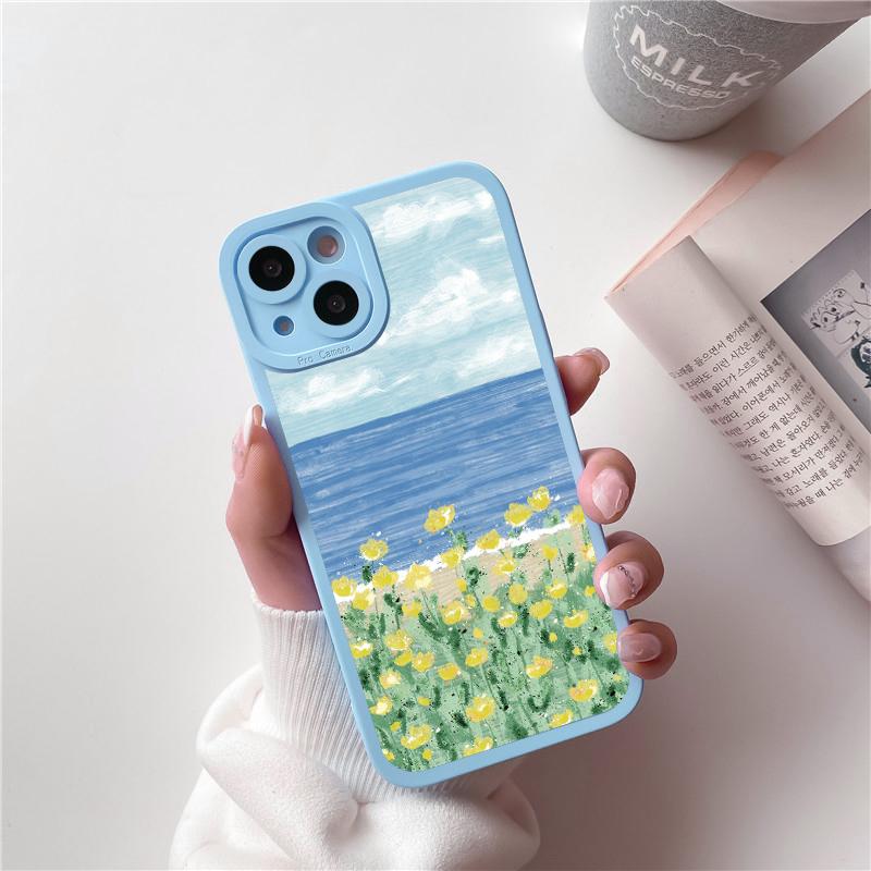 Art Oil Painting Flowers Phone Case For iPhone 14 11 12 13 Pro Max For iPhone XS X XR 7 8 Plus SE2 Soft Silicone Back Covers