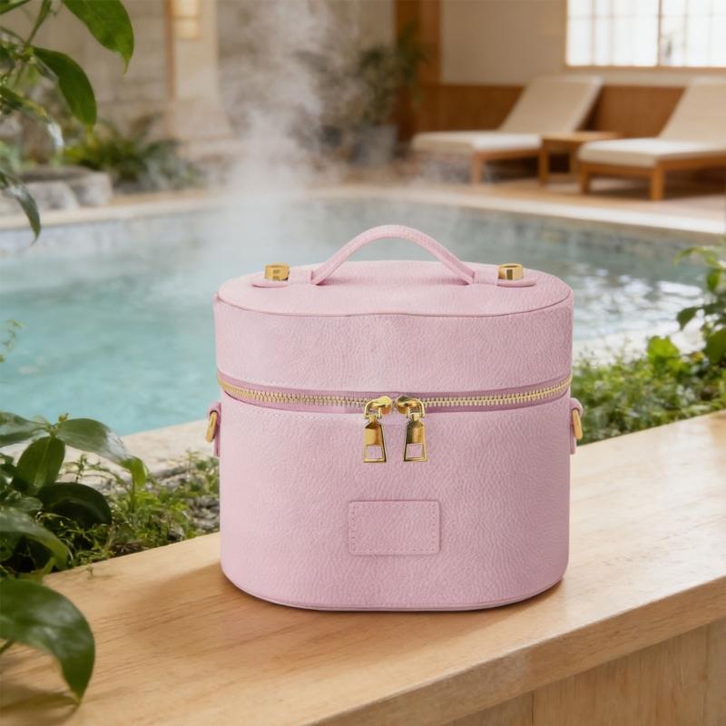 PU Leather Toiletry Organizer Bag Makeup Case with Carrying Handle And Zippered Cover Design for Cosmetic Storage Use