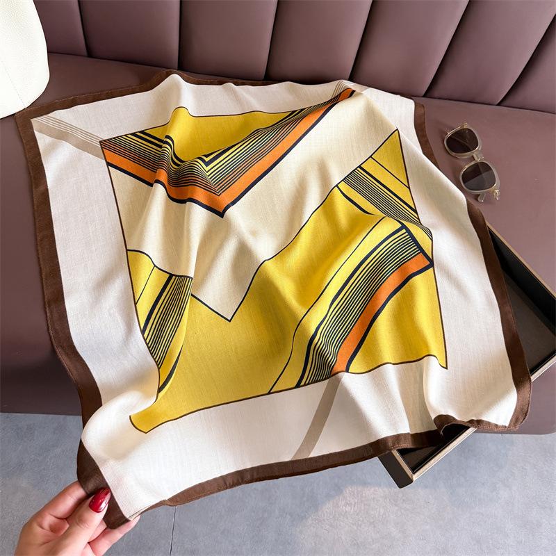 Artistic atmosphere herringbone pattern cotton and linen feeling small square scarf silk scarf imitation velvet headscarf shawl sun protection scarf w