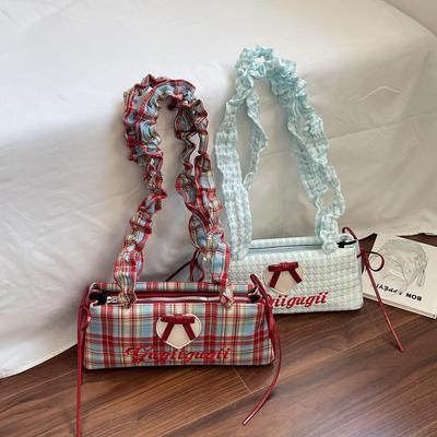 Niche Plaid Bow Underarm Bag Women's Fashionable Handbag Dopamine Contrasting Shoulder Bag