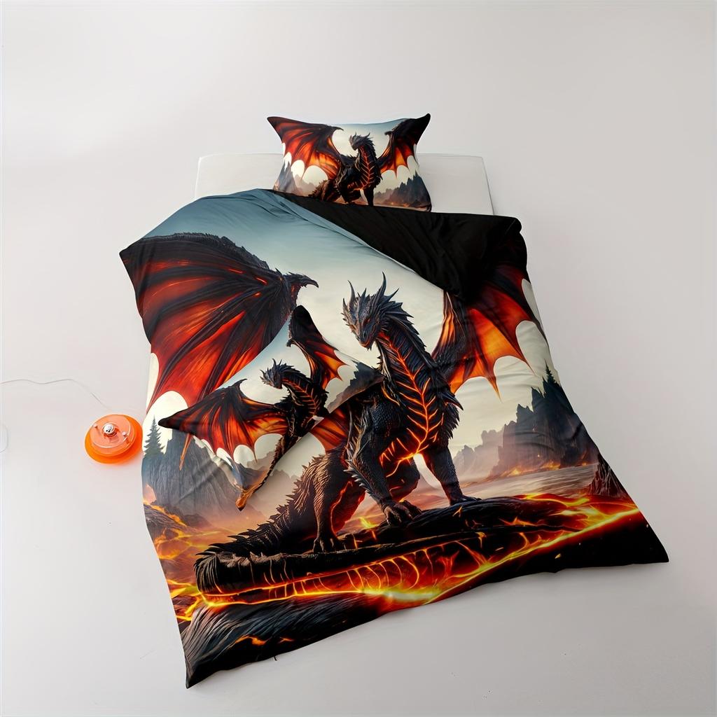 Livfullt drake-bäddset: 3D-printad drakdesign, Mjuk och bekväm, Lämplig för tvilling-, full-, queen- och king-storlekar