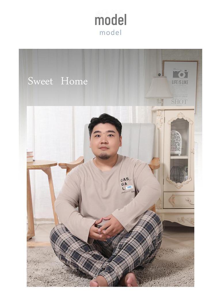 Men's Spring & Autumn Cotton Long Sleeve Pajamas Set for All Ages