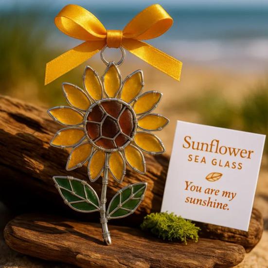 Sunflower Sea Glass Ornament Handmade Acrylic Sunflower Xmas Tree Hanging Decor Rustic Vintage Suncatcher for Living Room Farmhouse Wall Decor