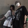 Harajuku Retro Style Hip Hop Street Trend Letter Print Top Men's and Women's Summer Crew-neck Loose Short-sleeved T-shirt