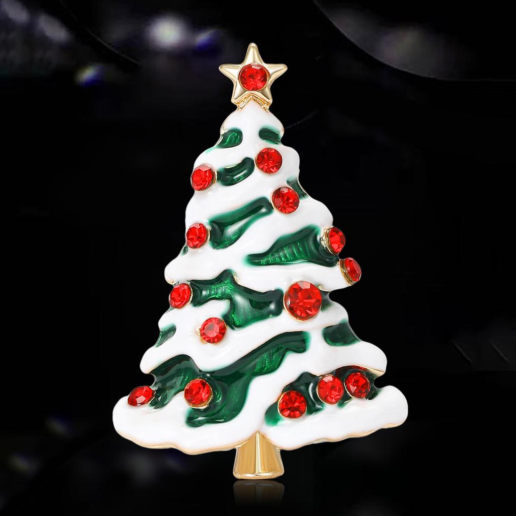 Christmas Classic Enamel Tree Brooches for Women Rhinestone Plant Pins Event Party New Year Gifts Jewelry Decoration Accessories