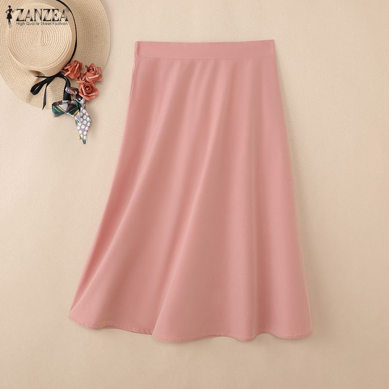ZANZEA Lässige, elastische Taille, einfarbige, lockere Midiröcke für Damen