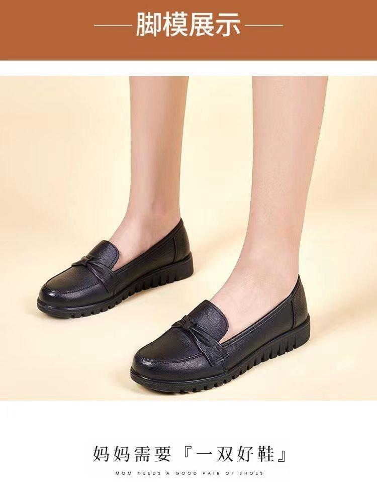 Loafers Women's One-pedal Single Shoes 2025 Spring Round Head Flat-soled Leather Shoes Soft Leather Non-slip Soft-soled Mother Shoes
