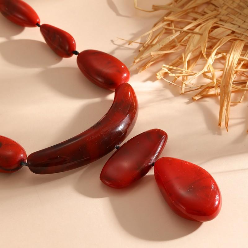 Boho Geometric Statement Necklace Women Handmade Adjustable Rope Chain With Acrylic Beads Red Fashion Jewelry