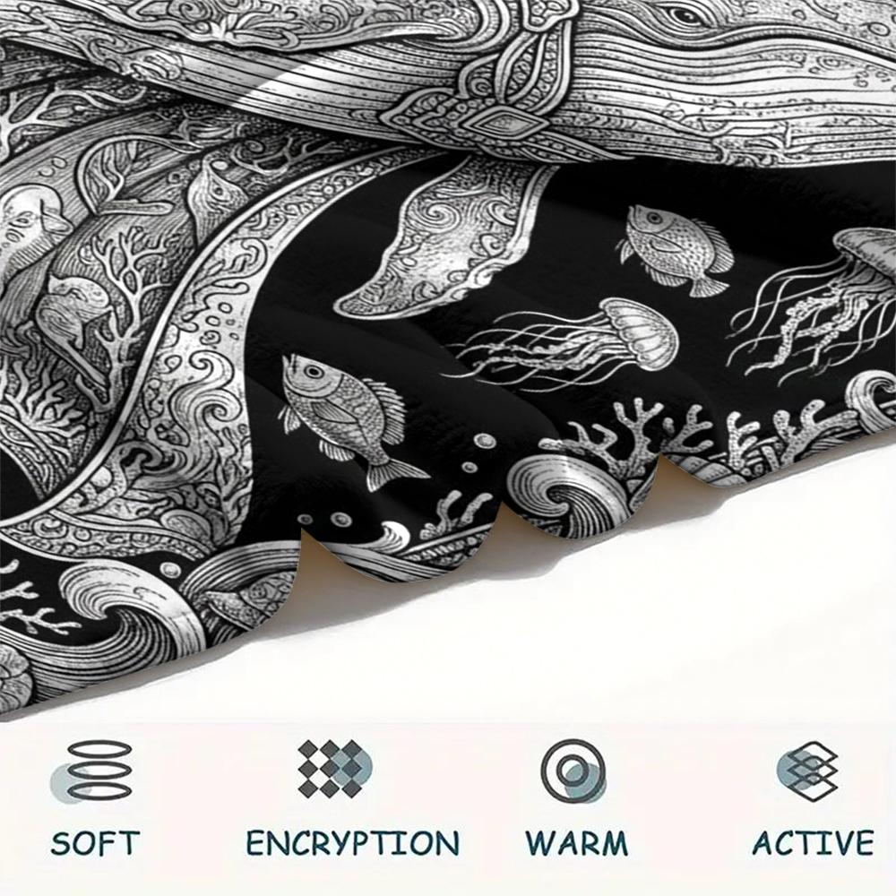 1Pc Ocean Print Flannel Blanket, High quality Comfortable for All Seasons, Home Decor, Warmth and Comfort, Perfect for Christmas Gifts W101