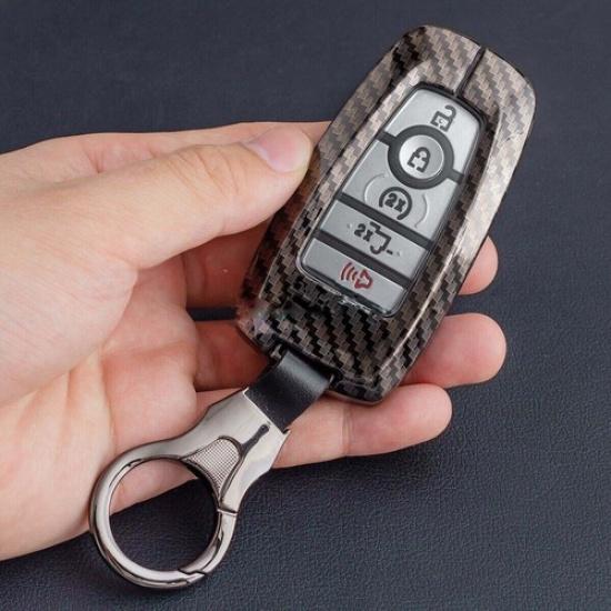 For Ford Bronco Sport Escape F150 Kuga Car Key Fob Case Cover Chain Carbon Fiber