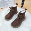 Martin boots women's flat bottom 2025 new autumn and winter British style lace-up retro short boots thick-soled heightening velvet matte boots