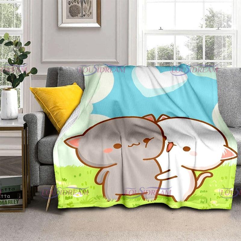 Kreslená broskvová deka pro kočky Super hřejivá dětská dívka Roztomilá kočičí deka Cestovní povlečení Rozkládací pohovka Deka pro milovníky narozenin Dárek pro milence