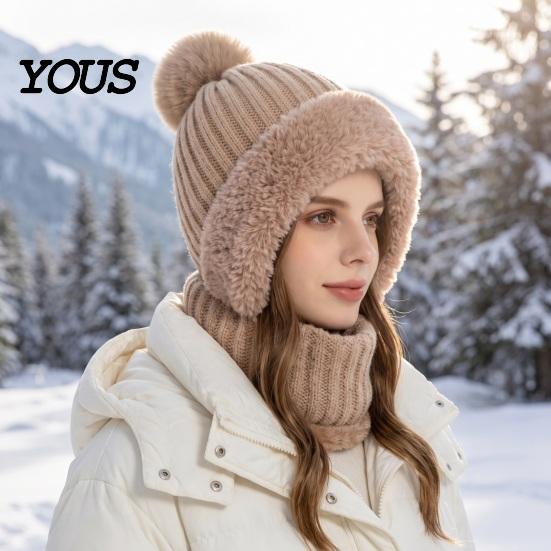 Full Face Coverage Mask for Winter Windproof Balaclava, Knitted Ski Hat, Fleece Lined Knit Hat with Cold Weather Headgear Commuting Pompom, Cozy Neck