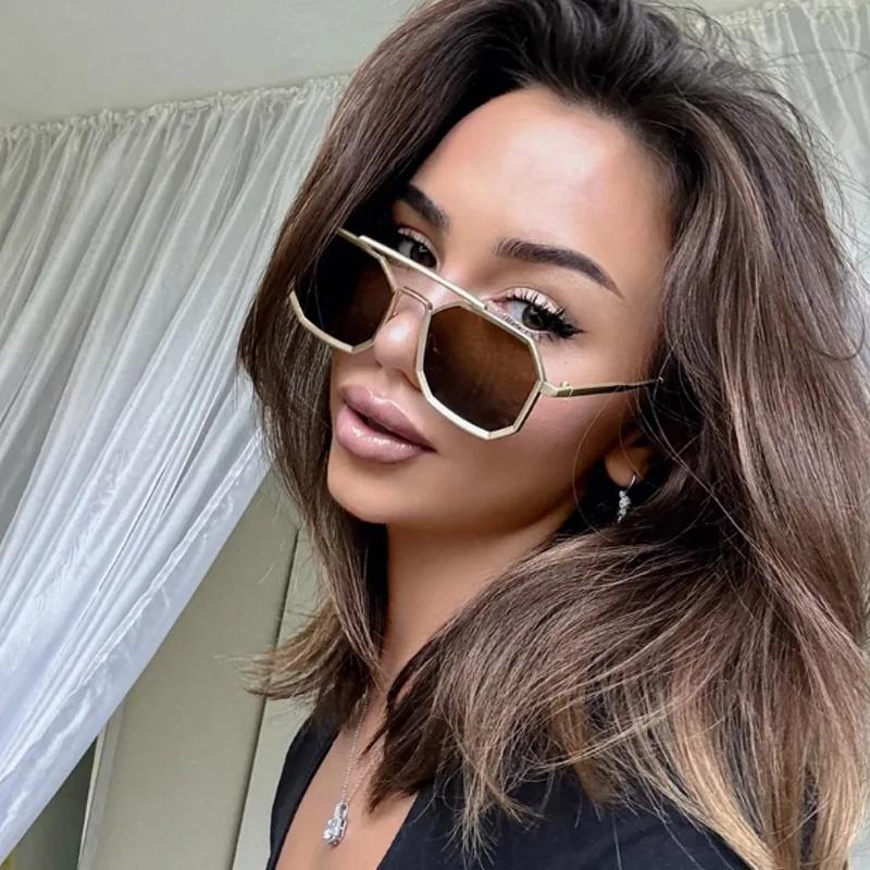 New Double Beam Metal Large Frame Square Sunglasses UV400 Protection Fashion Trendy Unisex Eyewear Gafas De Sol
