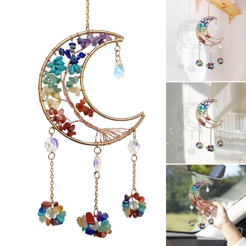 Hanging Crystal Stone Craft Dreamcatchers Colorful Moon Shape Suncatchers Ornament Rainbow Maker Car Hangers Home Decors