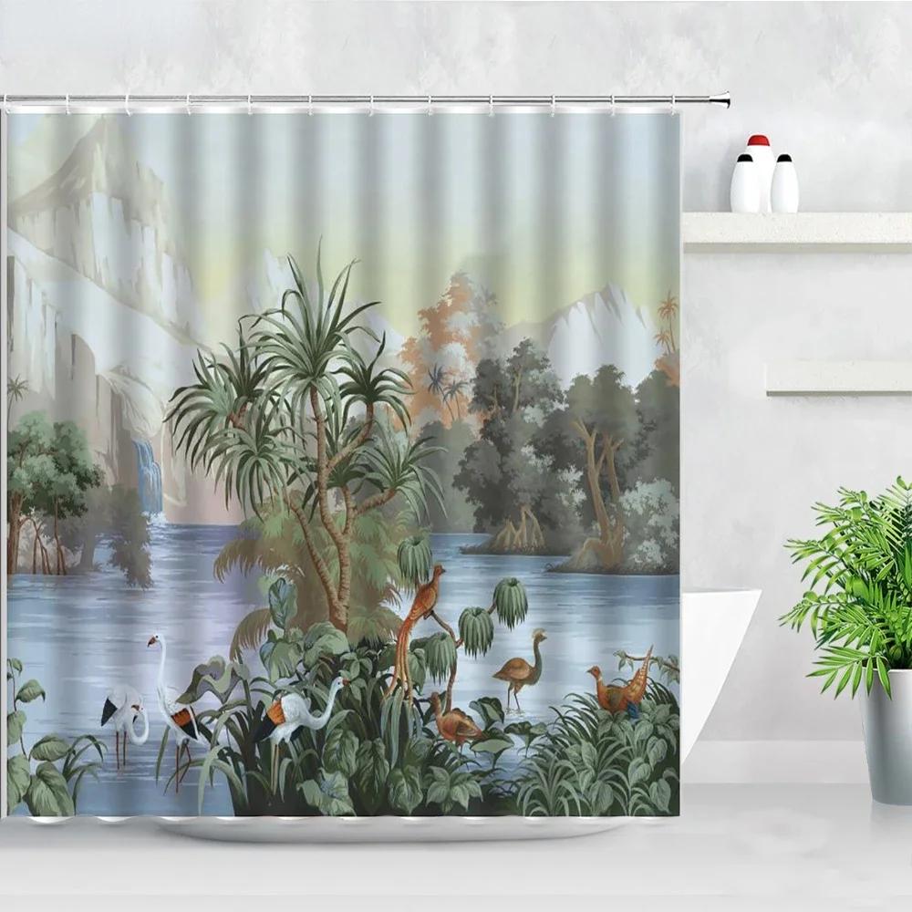 Tropical Paradise Shower Curtain, Exotic Plants & Animals, Waterproof for Bathroom Decor, Enhance Home with Nature's Beauty
