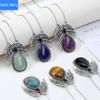 European and American Trendy Personalized Angel Wings Natural Crystal Stone Drop-shaped Pendant Necklace Jewelry